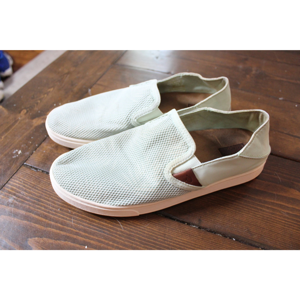 OluKai Men's Slip-On Sneakers in Light Sage Green and Off-White